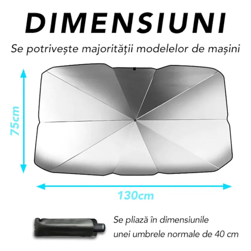 Parasolar auto tip umbrela, negru, 130X75cm