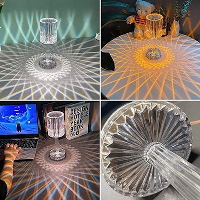 Lampa de masa led decorativa, iluminare RGB, cu contol tactil si telecomanda, culoare transparenta