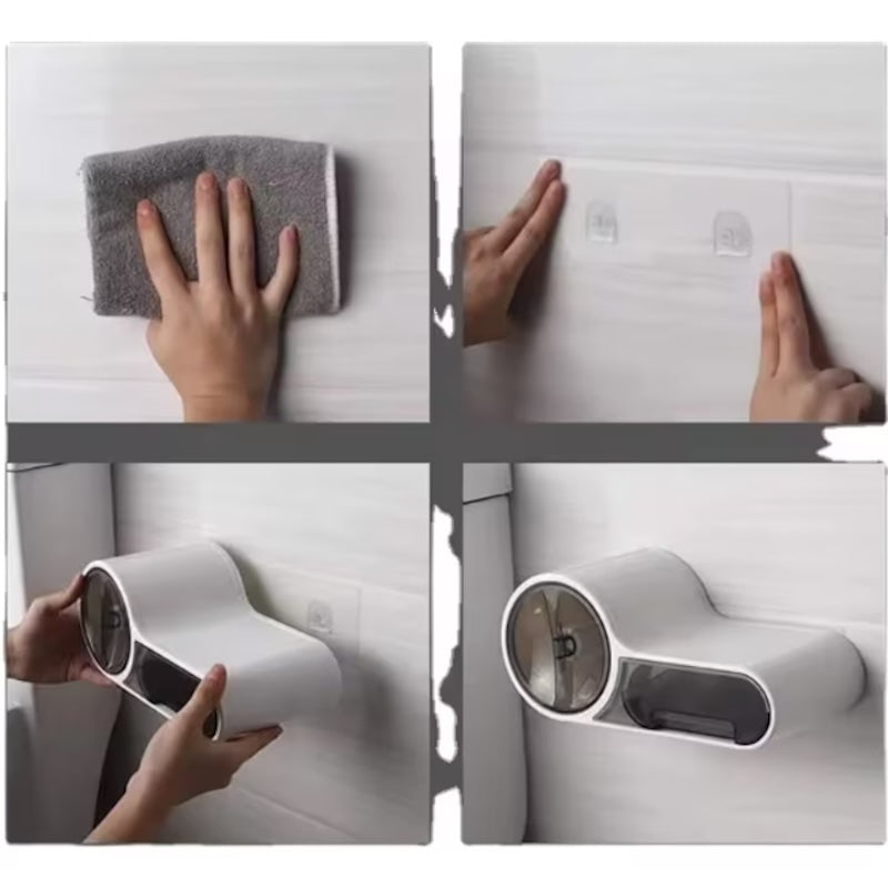 Suport pentru rola de hartie igienica cu spatii de depozitare, Alb/Gri