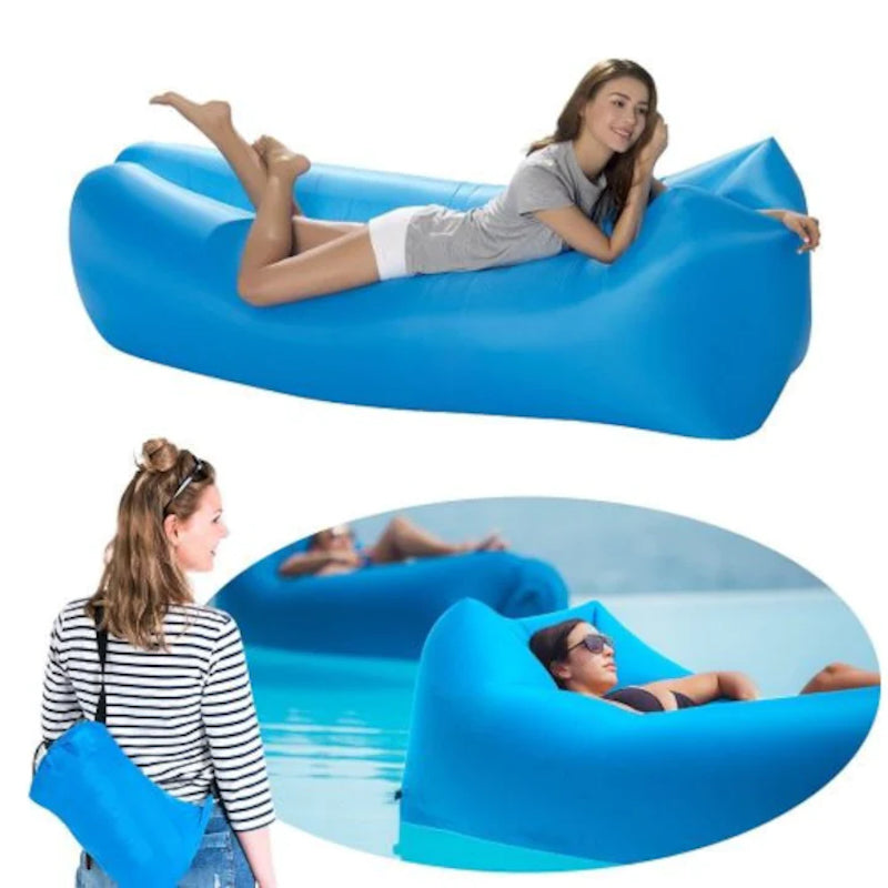Saltea Gonflabila tip Sezlong Lazy Bag pentru Plaja sau Piscina, Umflare Rapida fara Pompa