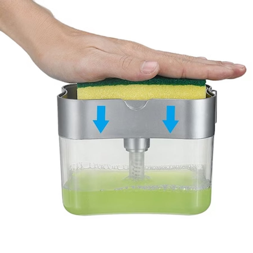 Dispencer pentru detergent lichid,  cu suport pentru burete de vase, din plastic