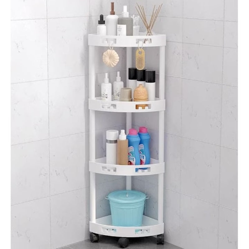 Etajera de colt pentru baie, bucatarie, balcon, cu roti si 4 spatii de depozitare
