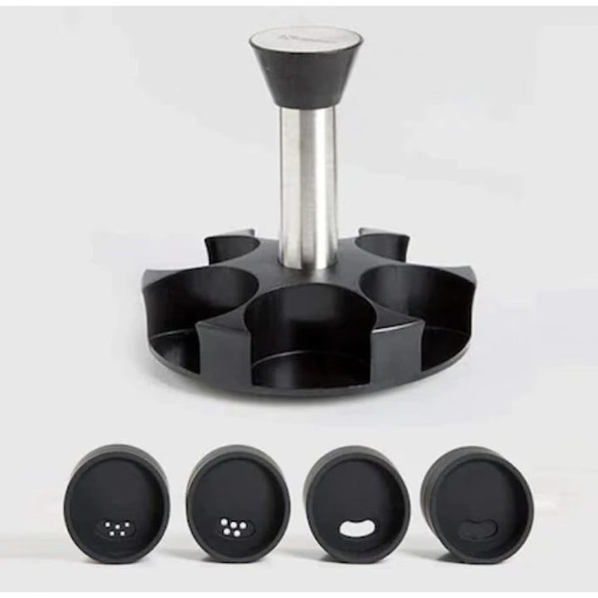 Suport 6 recipiente pentru condimente cu suport rotativ, negru