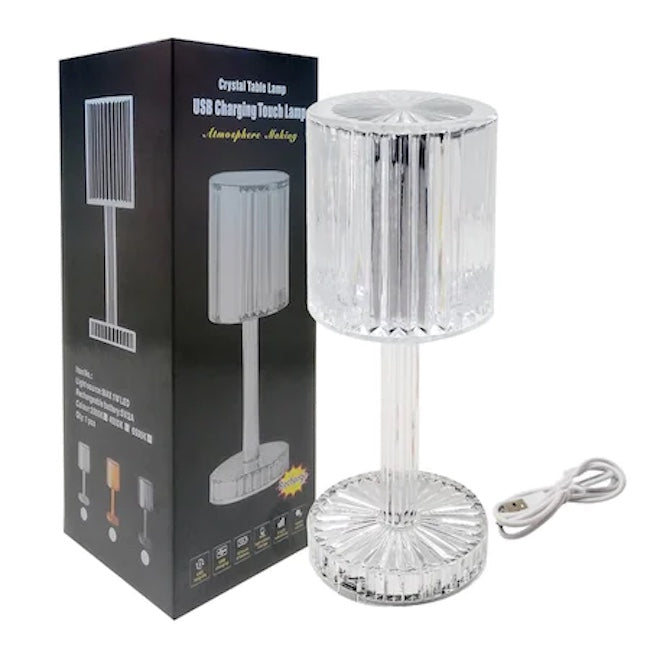 Lampa de masa led decorativa, iluminare RGB, cu contol tactil si telecomanda, culoare transparenta