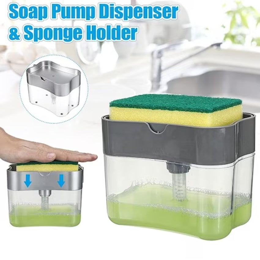 Dispencer pentru detergent lichid,  cu suport pentru burete de vase, din plastic