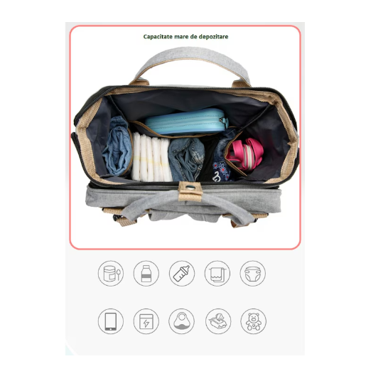 Rucsac rezistent la apa cu  Compartimente Multiple, Buzunar Termic pentru Lapte, 42 x 32 x 22 cm, Negru