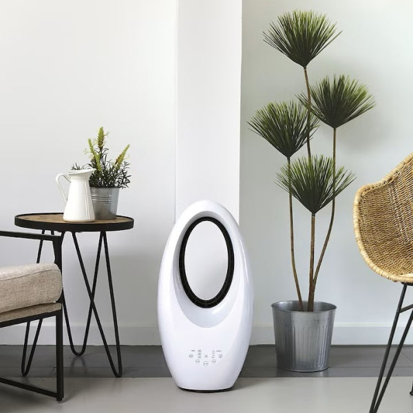 Ventilator fara elice cu purificator de aer 2 in 1 si 4 lumini LED